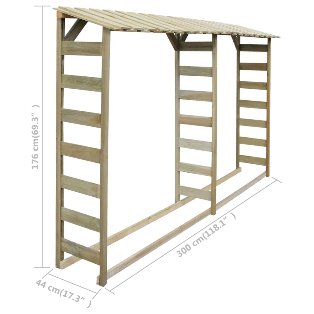 Abri de bois de chauffage 300 x 44 x 176 cm Pinède imprégnée