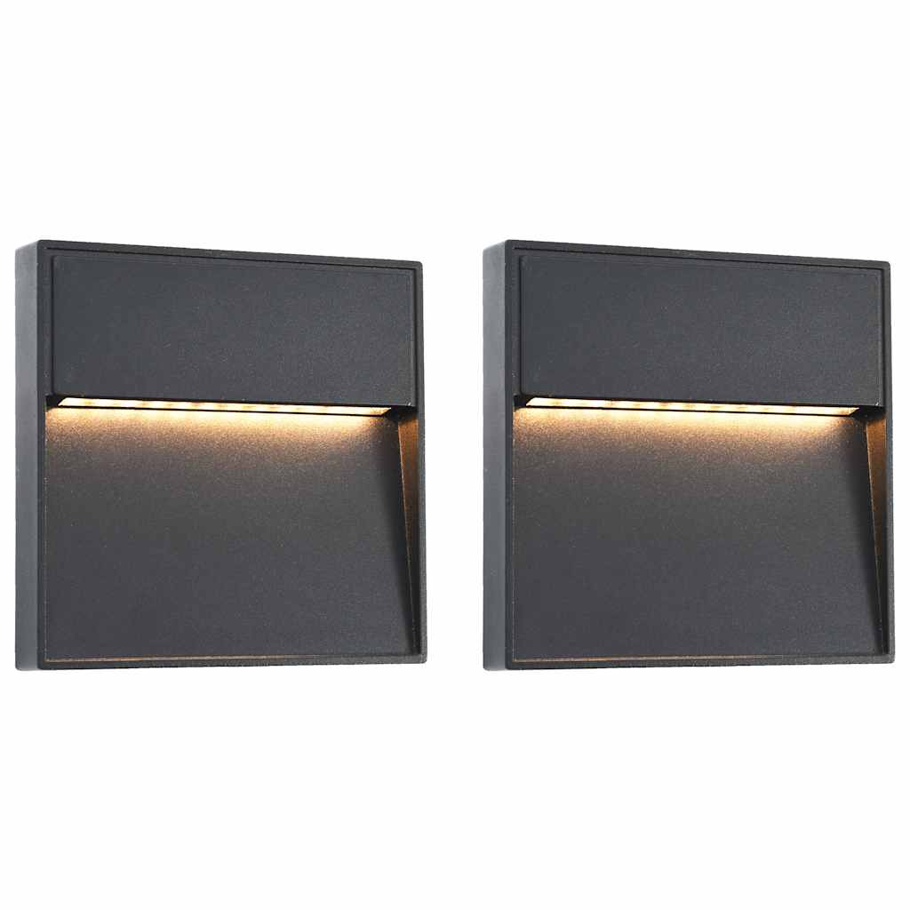 2 pcs Appliques murales LED d'extérieur 3 W Noir Carré