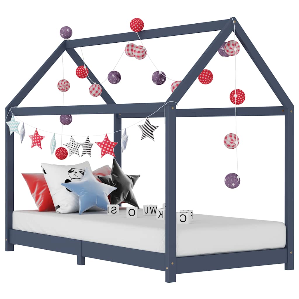 Cadre de lit d'enfant Gris Bois de pin massif 90 x 200 cm