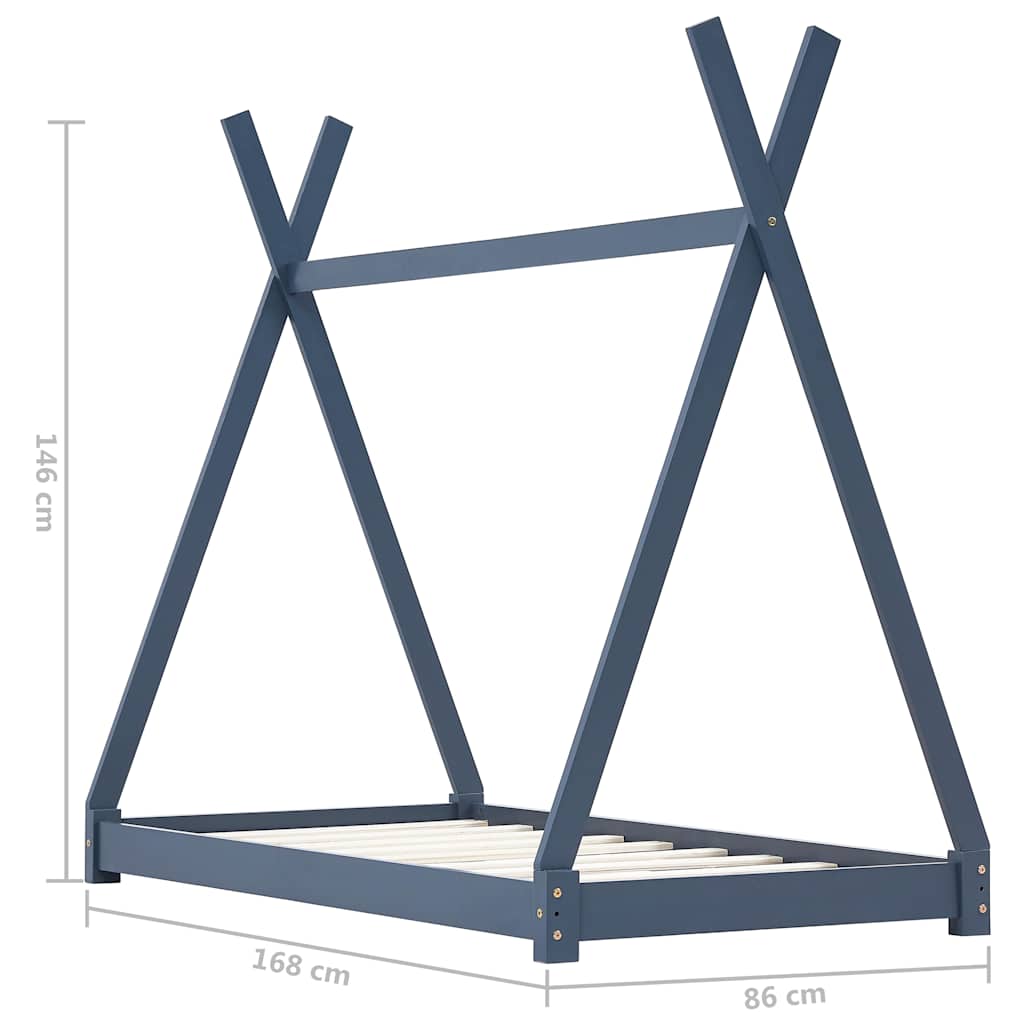 Cadre de lit d'enfant Gris Bois de pin massif 80x160 cm