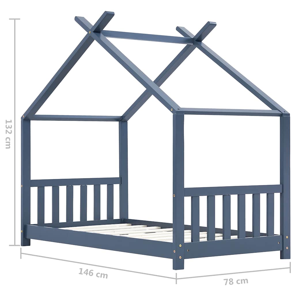 Cadre de lit d'enfant Gris Bois de pin massif 70x140 cm