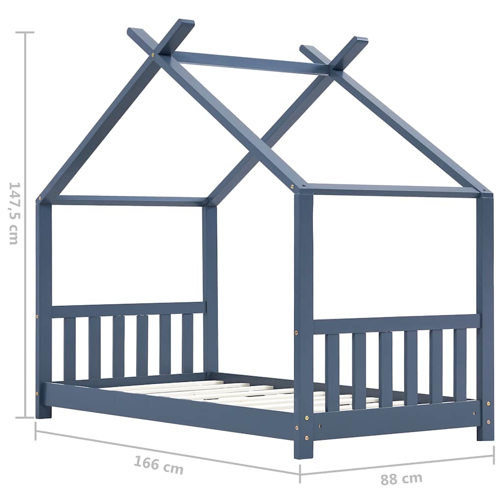Cadre de lit d'enfant Gris Bois de pin massif 80x160 cm