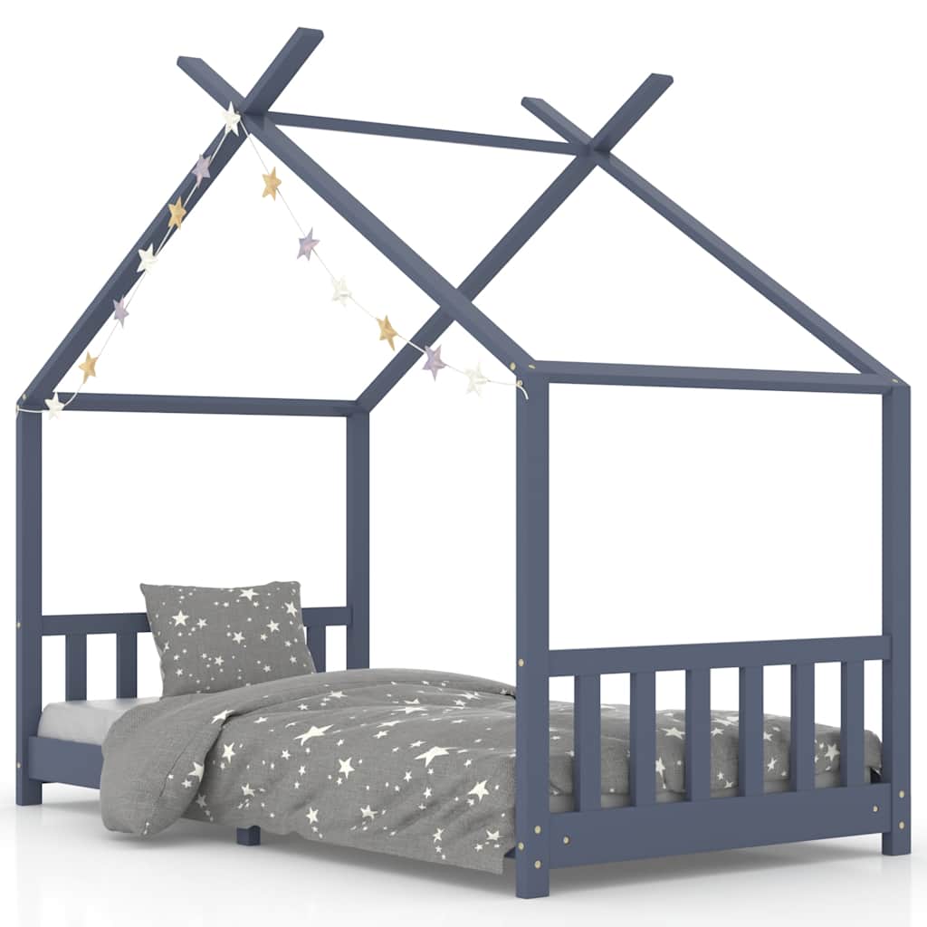 Cadre de lit d'enfant Gris Bois de pin massif 90 x 200 cm