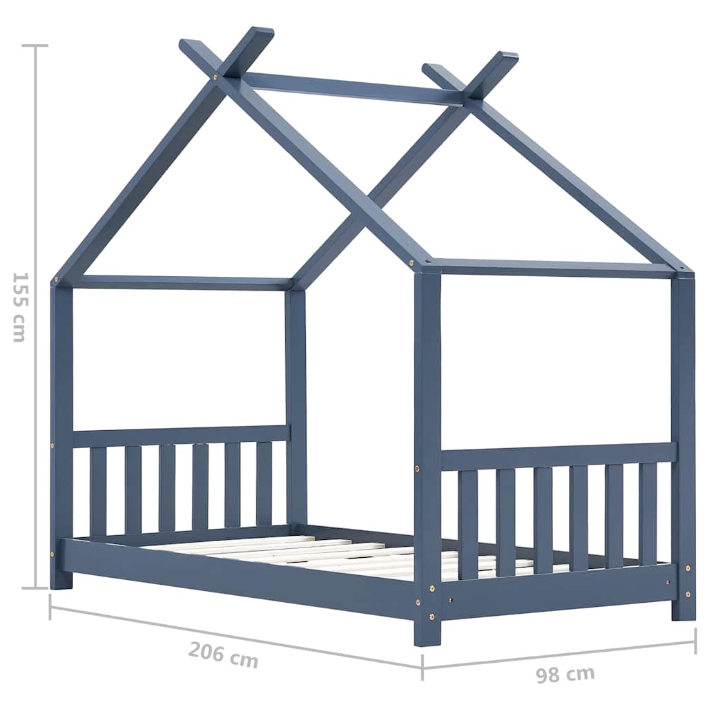 Cadre de lit d'enfant Gris Bois de pin massif 90 x 200 cm