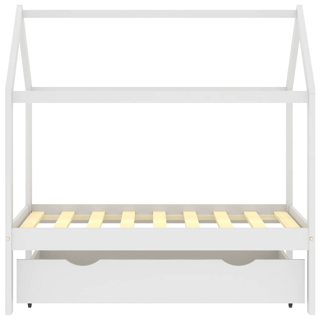 Cadre de lit d'enfant avec un tiroir Blanc Pin massif 70x140 cm