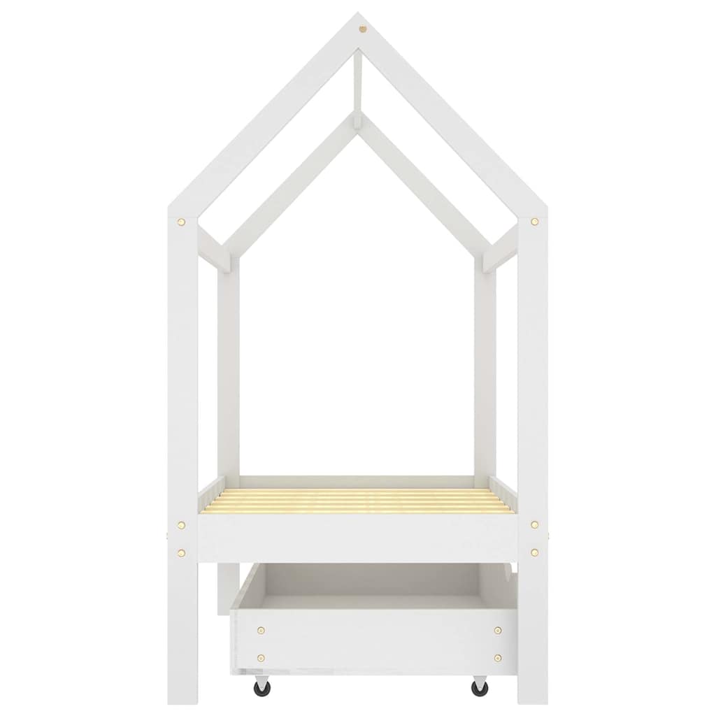 Cadre de lit d'enfant avec un tiroir Blanc Pin massif 70x140 cm