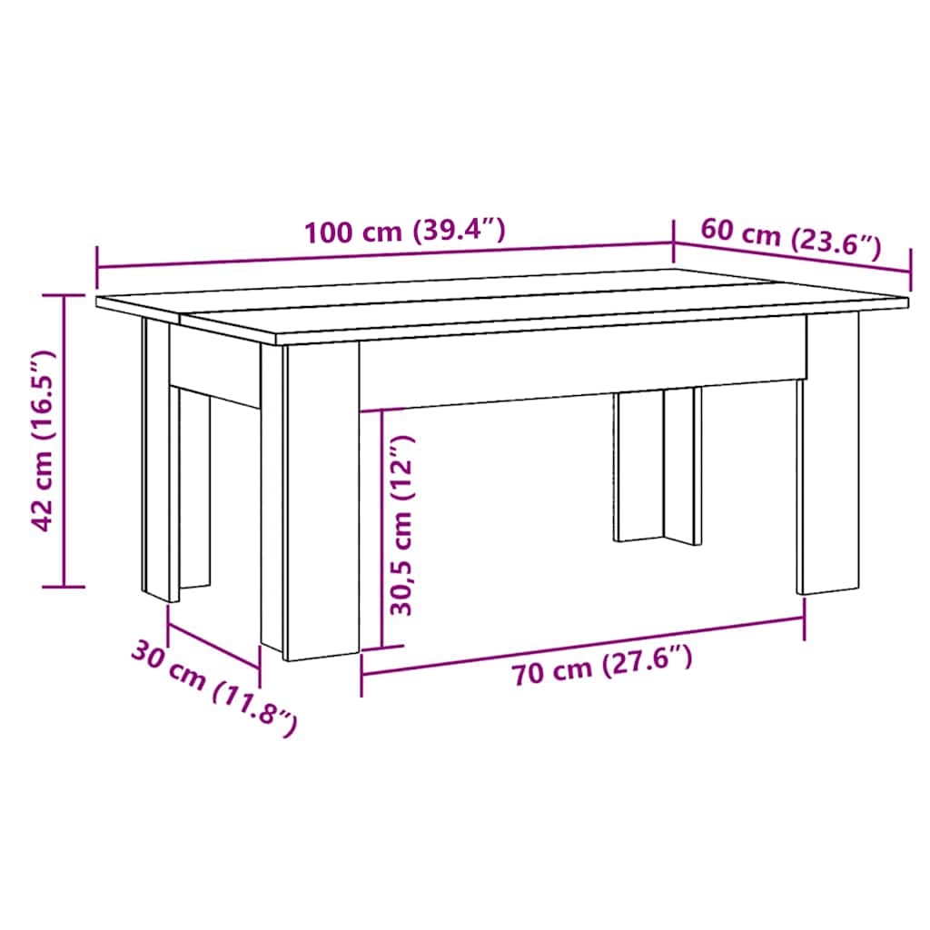 Table basse Sonoma gris 100x60x42 cm Bois d'ingénierie