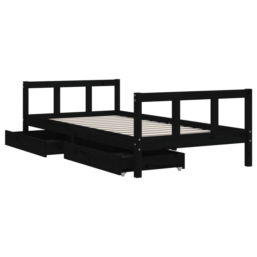 Cadre de lit d'enfants tiroirs noir 90x190cm bois de pin massif