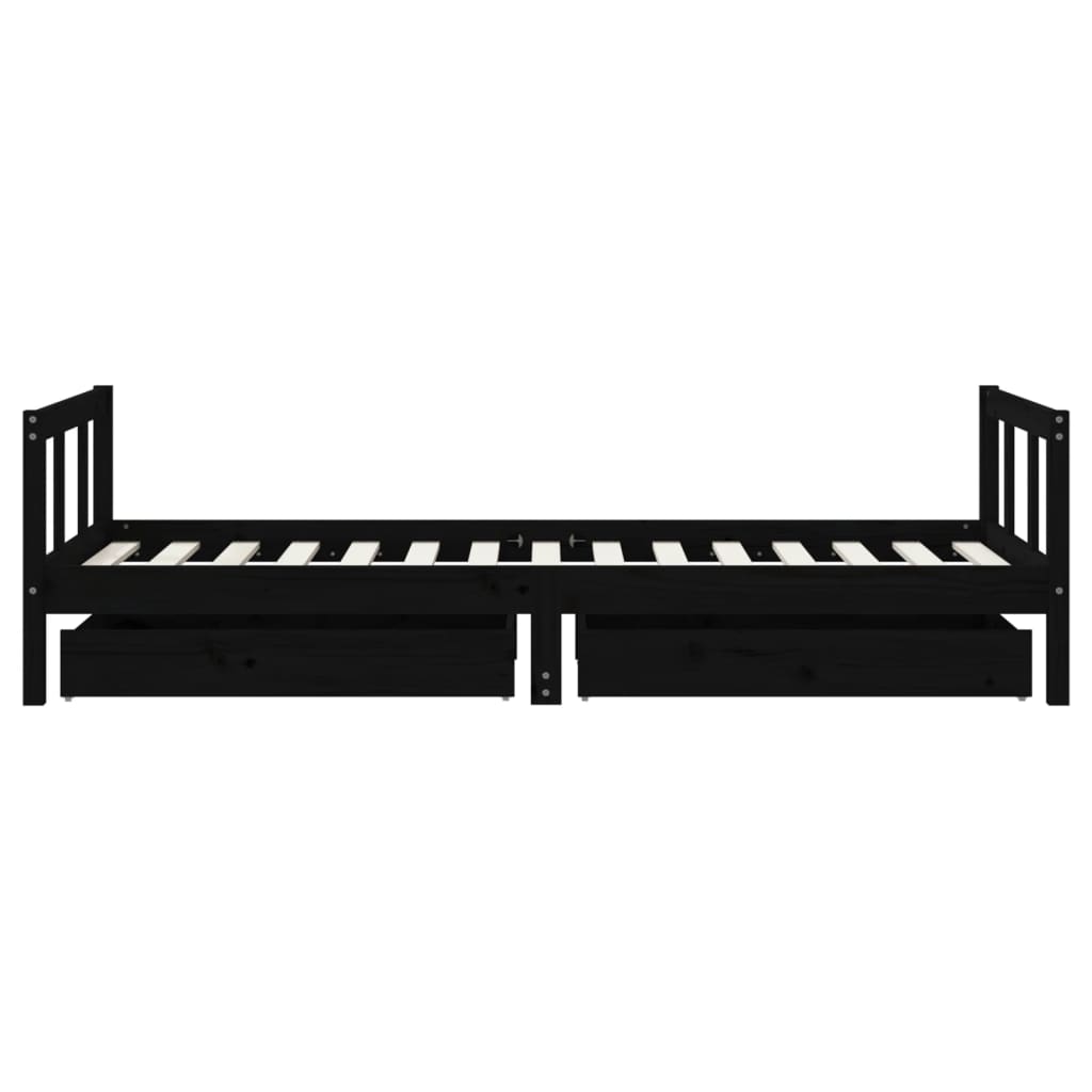 Cadre de lit d'enfants tiroirs noir 90x190cm bois de pin massif