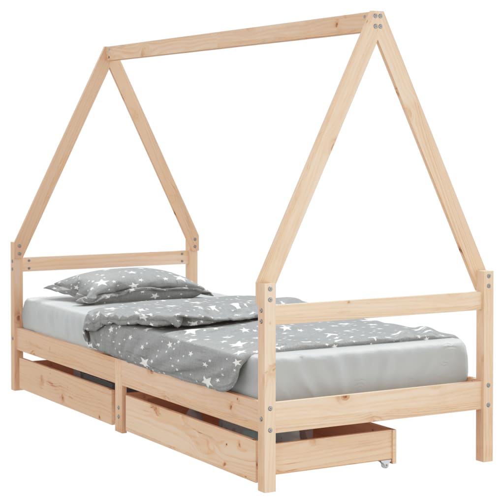Cadre de lit d'enfants et tiroirs 90x190 cm bois de pin massif
