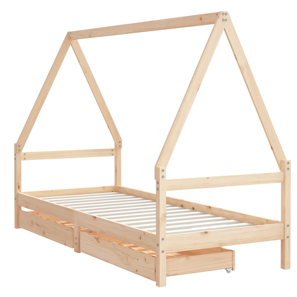Cadre de lit d'enfants et tiroirs 90x190 cm bois de pin massif