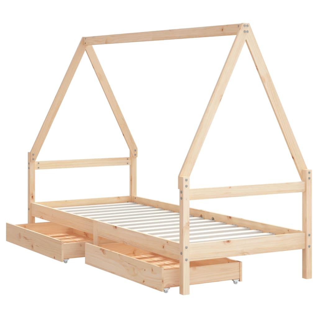 Cadre de lit d'enfants et tiroirs 90x190 cm bois de pin massif