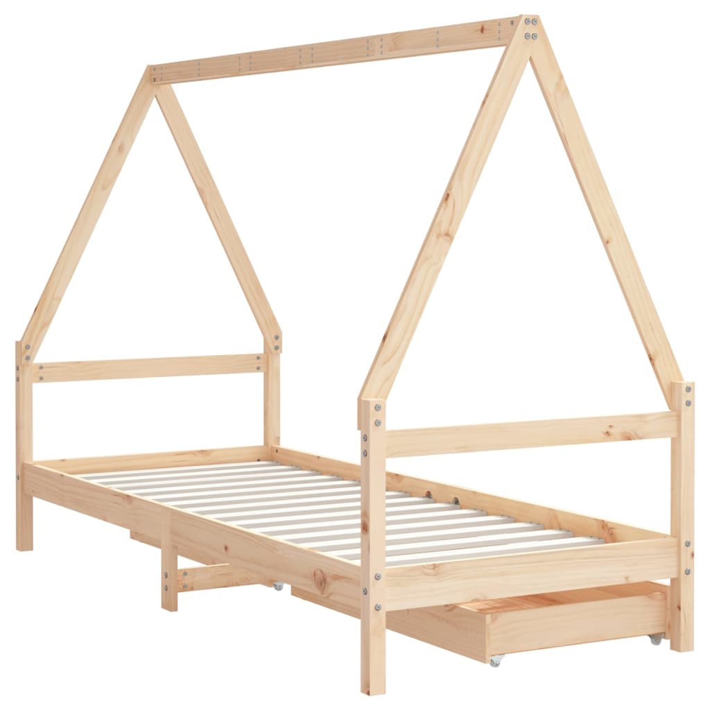 Cadre de lit d'enfants et tiroirs 90x190 cm bois de pin massif