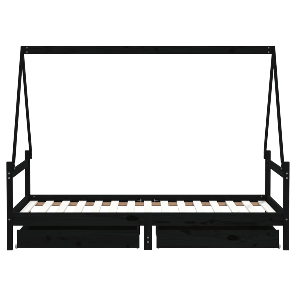 Cadre de lit d'enfants tiroirs noir 90x190cm bois de pin massif