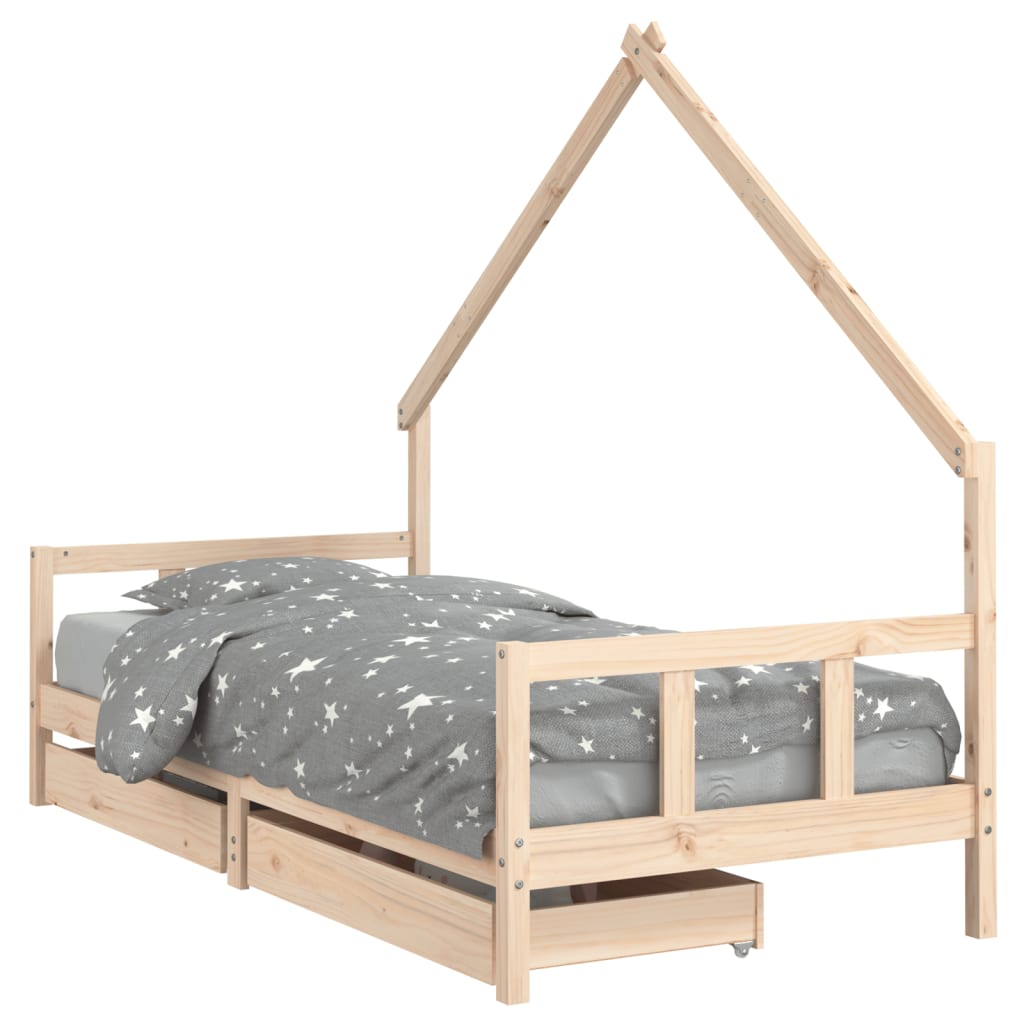 Cadre de lit d'enfants et tiroirs 90x190 cm bois de pin massif