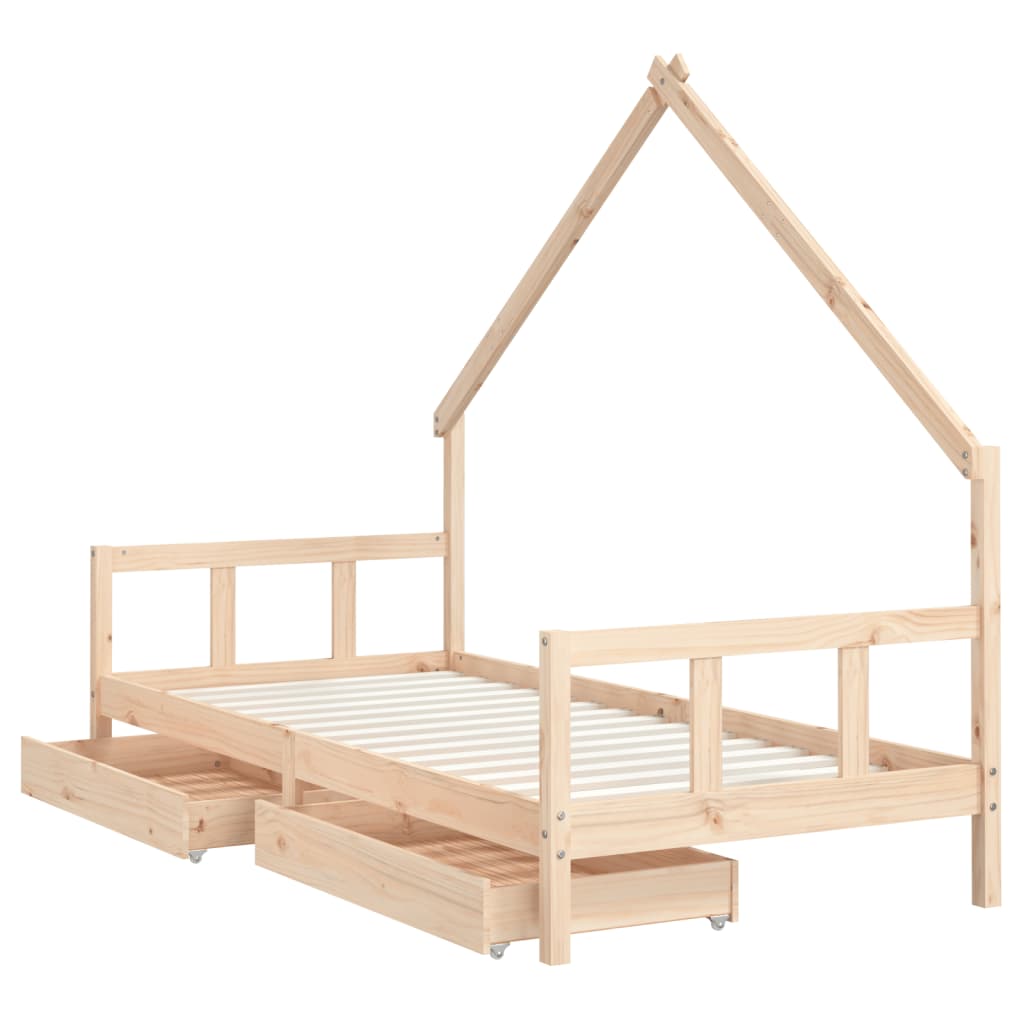 Cadre de lit d'enfants et tiroirs 90x190 cm bois de pin massif