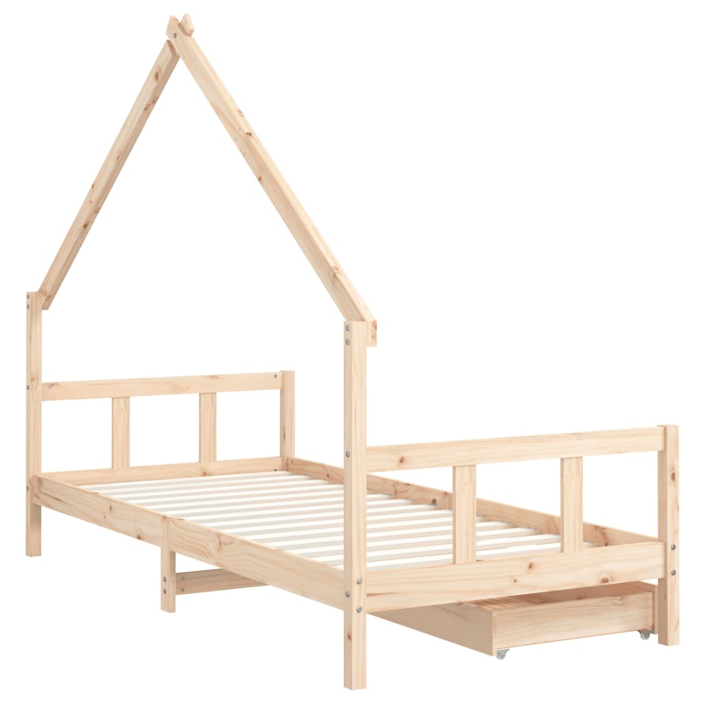 Cadre de lit d'enfants et tiroirs 90x190 cm bois de pin massif