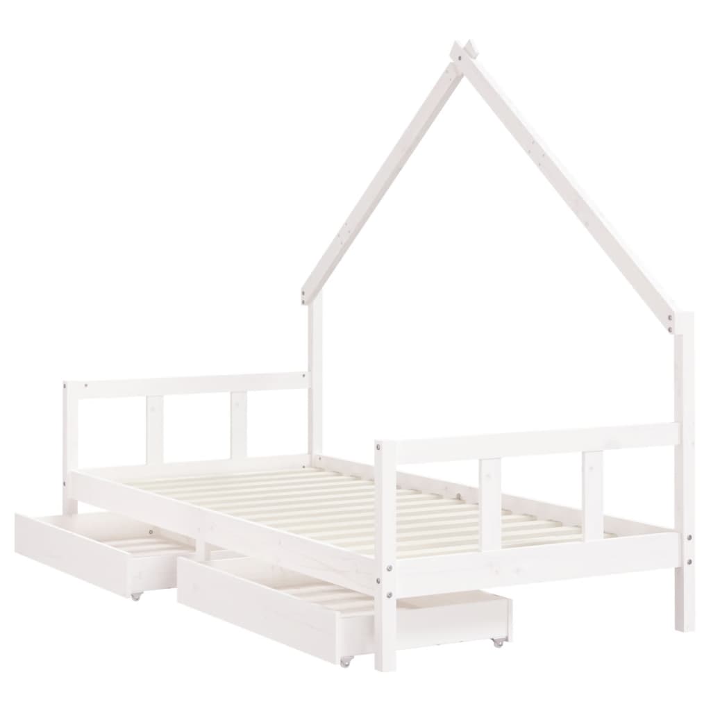 Cadre de lit d'enfants tiroirs blanc 90x190 cm bois pin massif