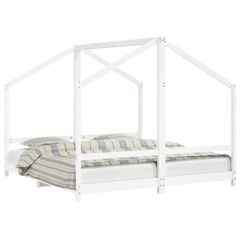 Cadre de lit d'enfant blanc 2x(90x190) cm bois de pin massif