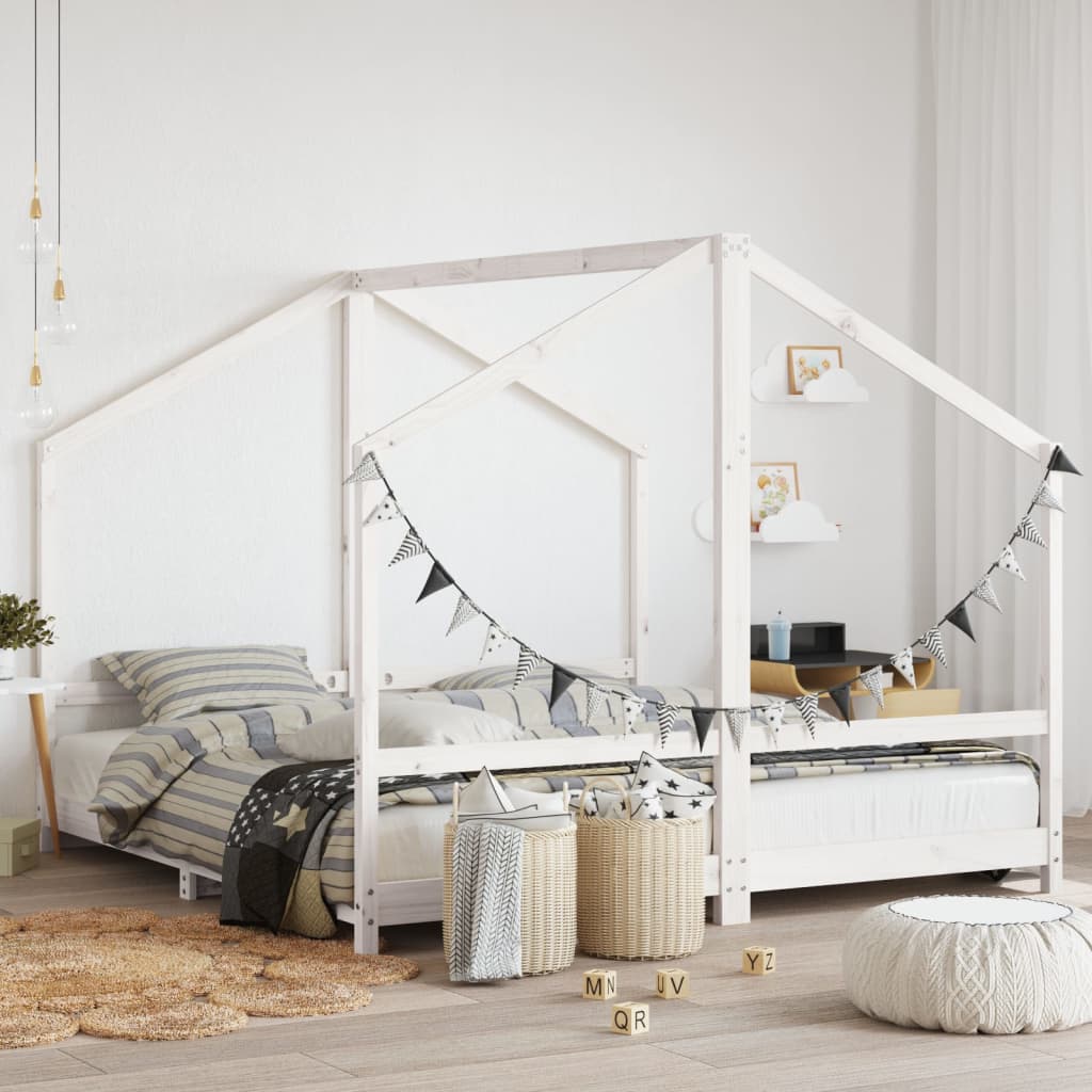 Cadre de lit d'enfant blanc 2x(90x190) cm bois de pin massif