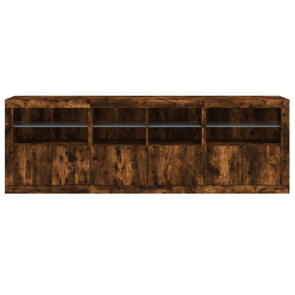 Buffet avec lumières LED chêne fumé 202x37x67 cm