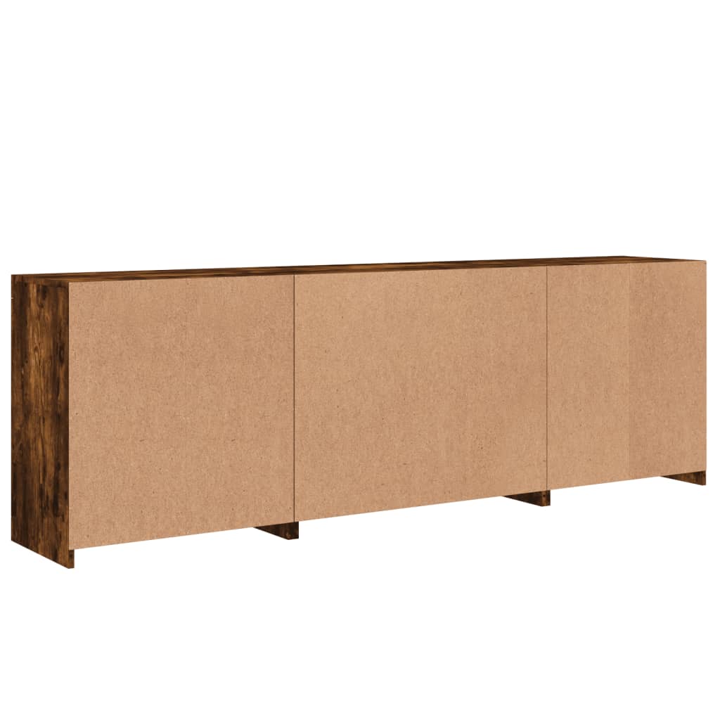 Buffet avec lumières LED chêne fumé 202x37x67 cm