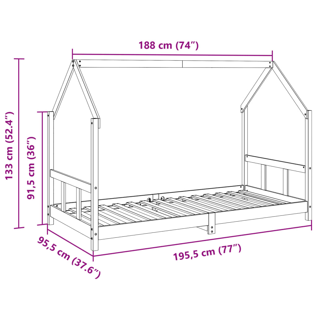 Cadre de lit d'enfants cire marron 90x190 cm bois de pin massif