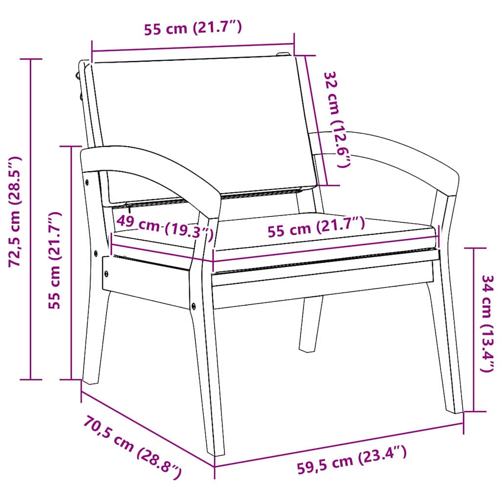Chaise de jardin avec coussin 2 pcs Marron Bois d'acacia massif