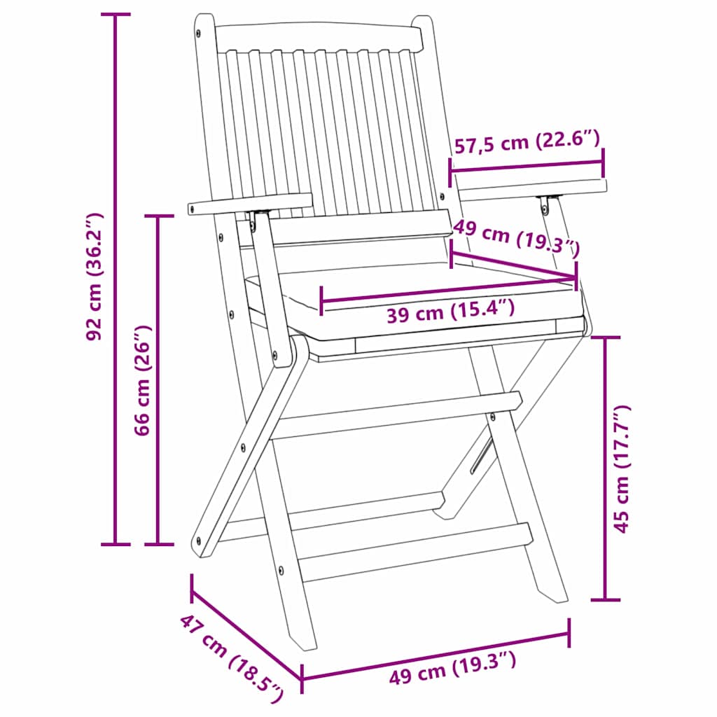 Chaise pliante avec coussin Pliant 2 pcs Blanc 49 x 57.5 x 92cm