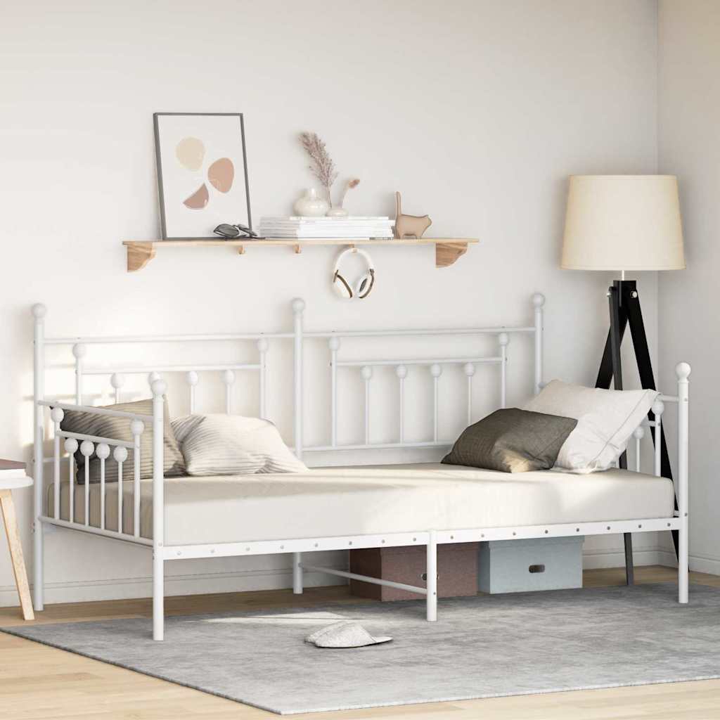 Cadre de lit de jour avec tête de lit Blanc 107 x 203 cm Acier