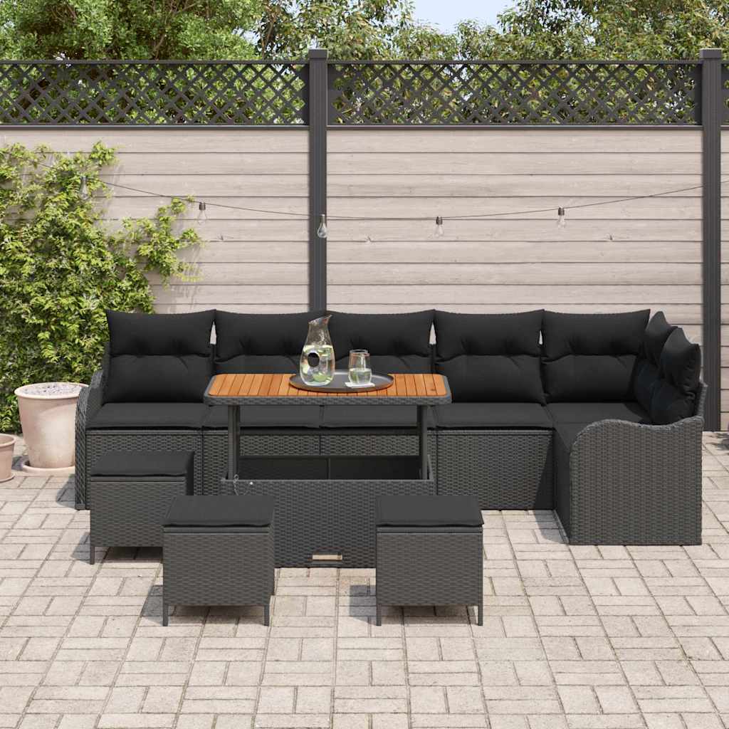 Ensemble de canapé de jardin 10 pcs Noir polyrotin