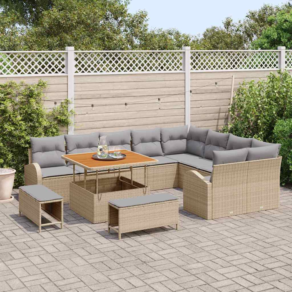 Ensemble de canapé de jardin 12 pcs Beige, Gris clair