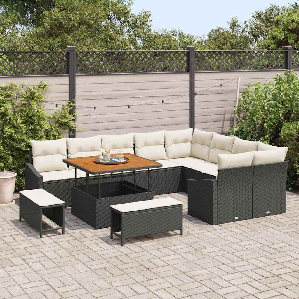 Ensemble de canapé de jardin avec coussin 12 pcs Noir, Crème