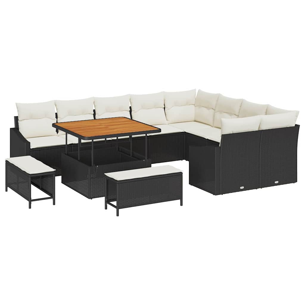 Ensemble de canapé de jardin avec coussin 12 pcs Noir, Crème