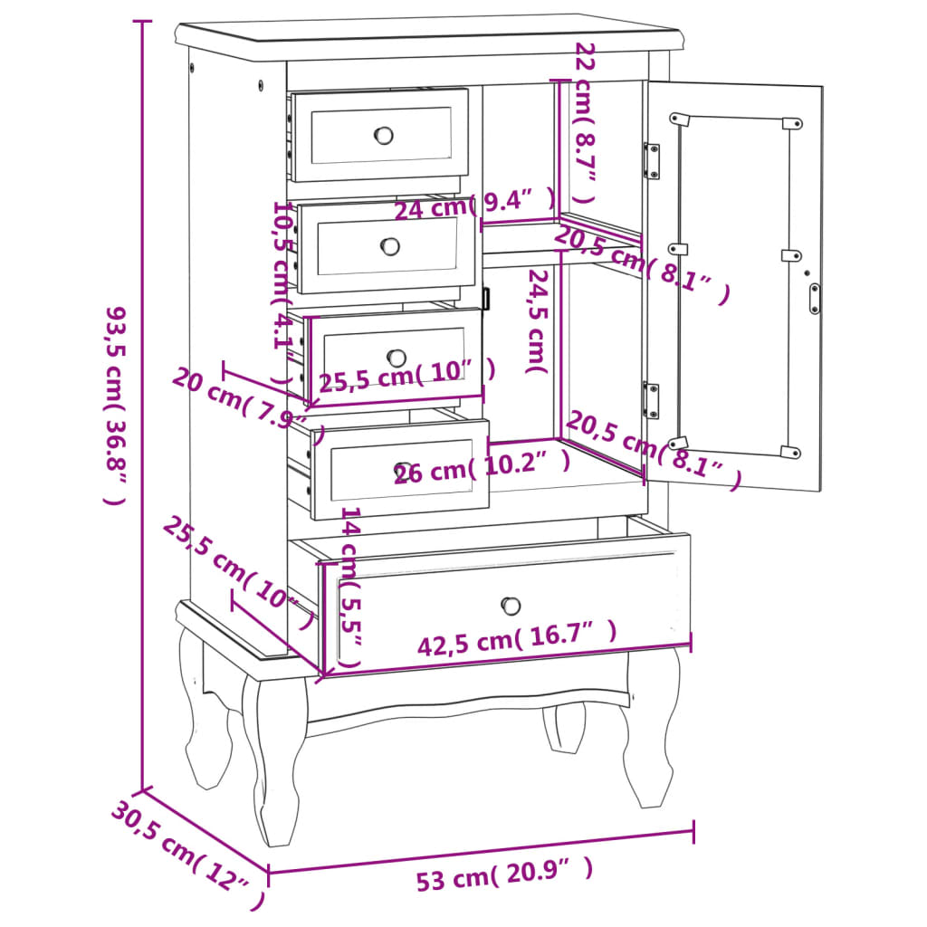 Armoire avec 5 tiroirs et 2 étagères Blanc - Commodes