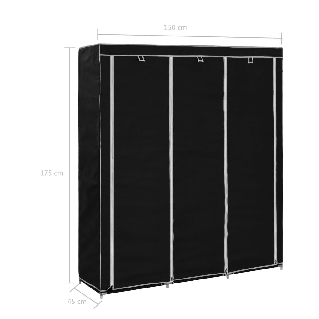 Armoire avec compartiments et barres Noir 150x45x175 cm Tissu - Armoires