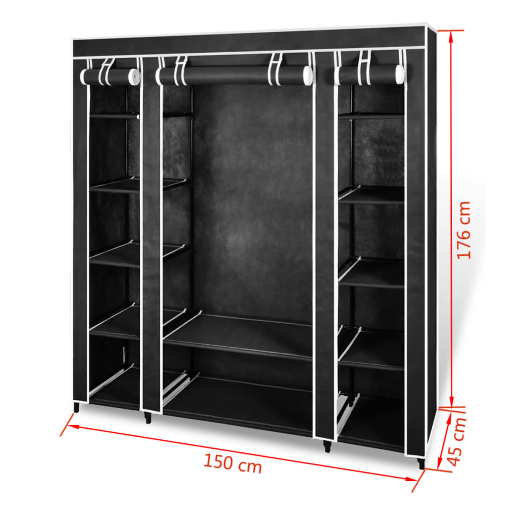 Armoire avec compartiments et tiges 45 x 150 x 176 cm Noir - Armoires