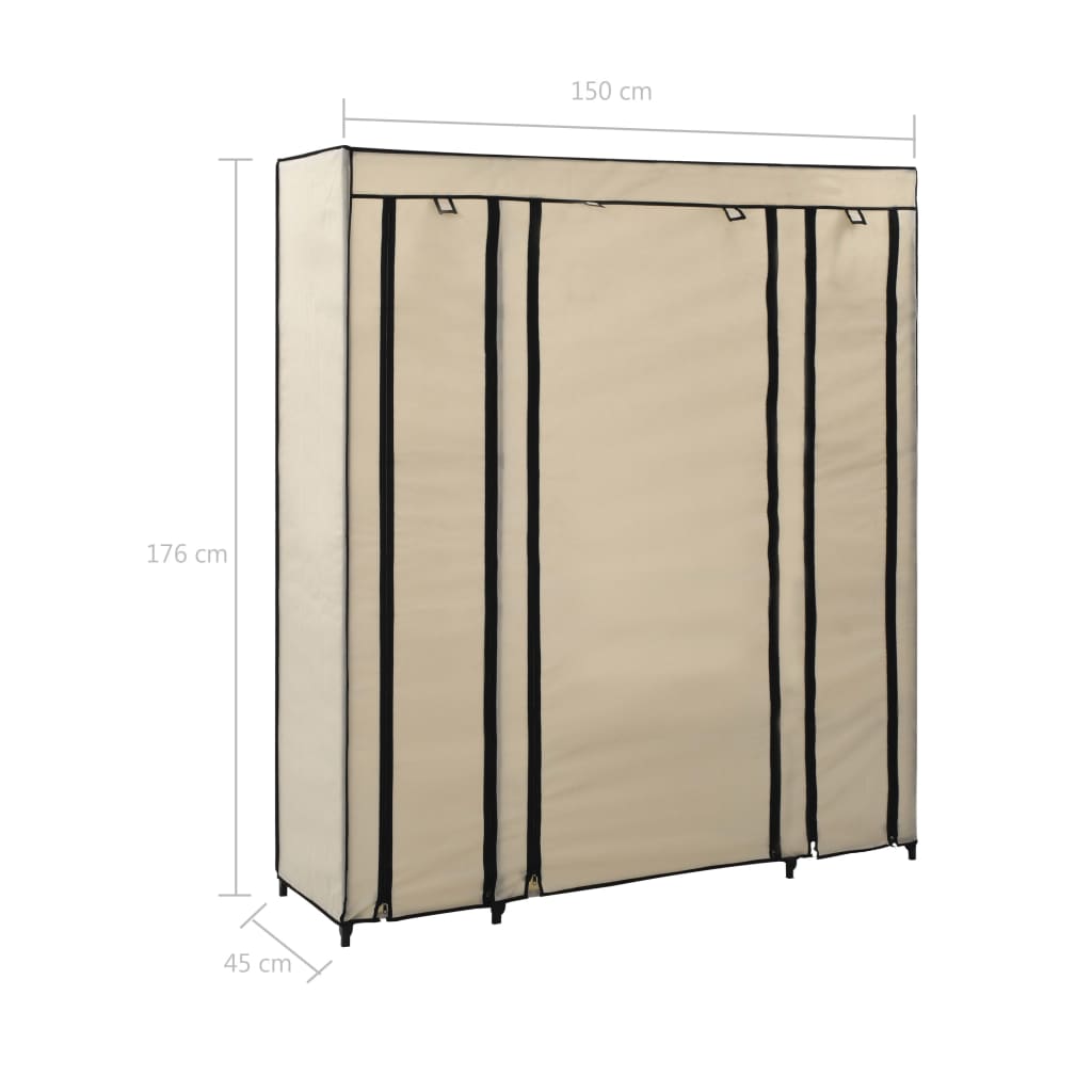 Armoire avec compartiments et tiges Crème 150x45x176 cm Tissu - Armoires