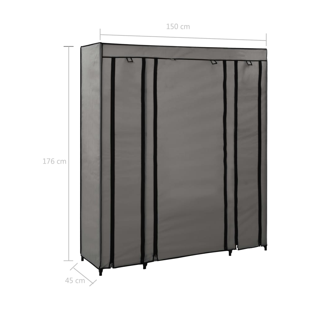 Armoire avec compartiments et tiges Gris 150x45x176 cm Tissu - Armoires