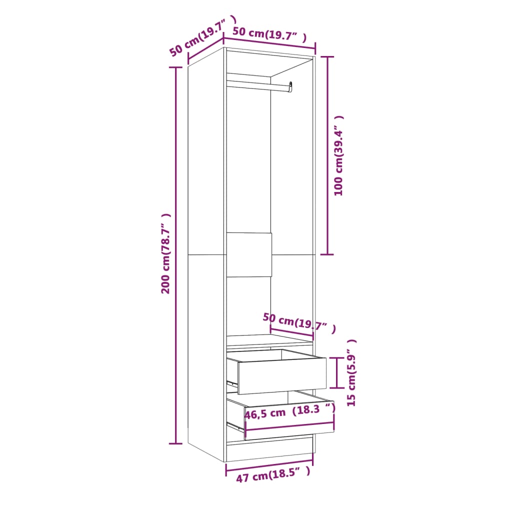 Armoire avec tiroirs Chêne fumé 50x50x200 cm Bois d’ingénierie - Armoires