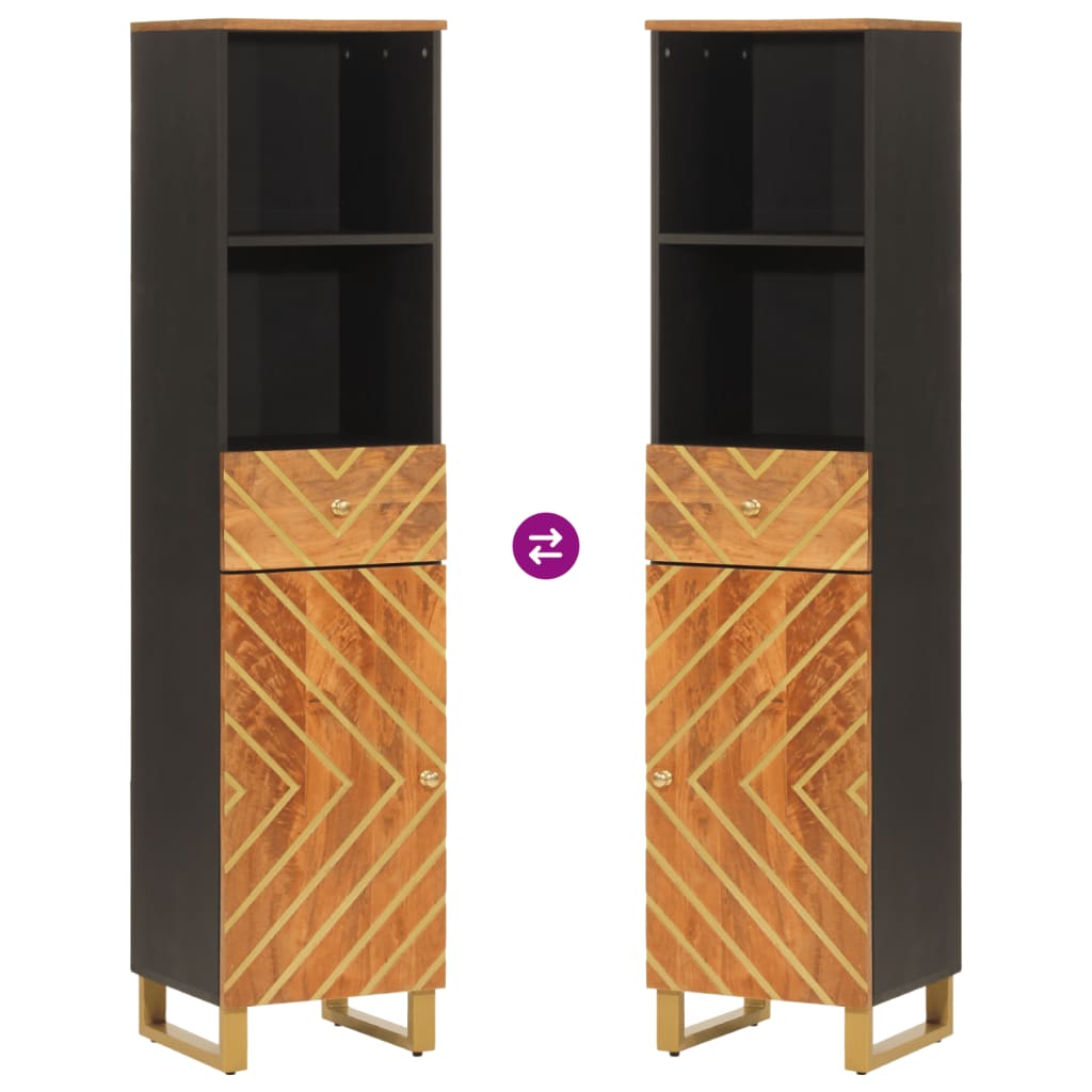 Armoire bain marron et noir 38x33,5x160 cm bois massif manguier - Meubles-lavabos de salle de bains