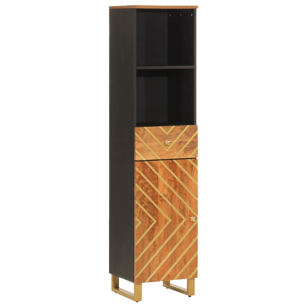 Armoire bain marron et noir 38x33,5x160 cm bois massif manguier - Meubles-lavabos de salle de bains
