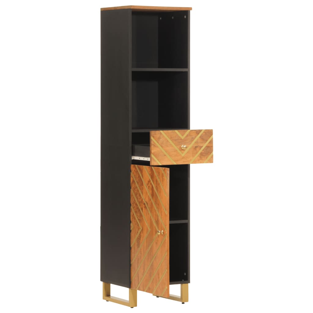 Armoire bain marron et noir 38x33,5x160 cm bois massif manguier - Meubles-lavabos de salle de bains