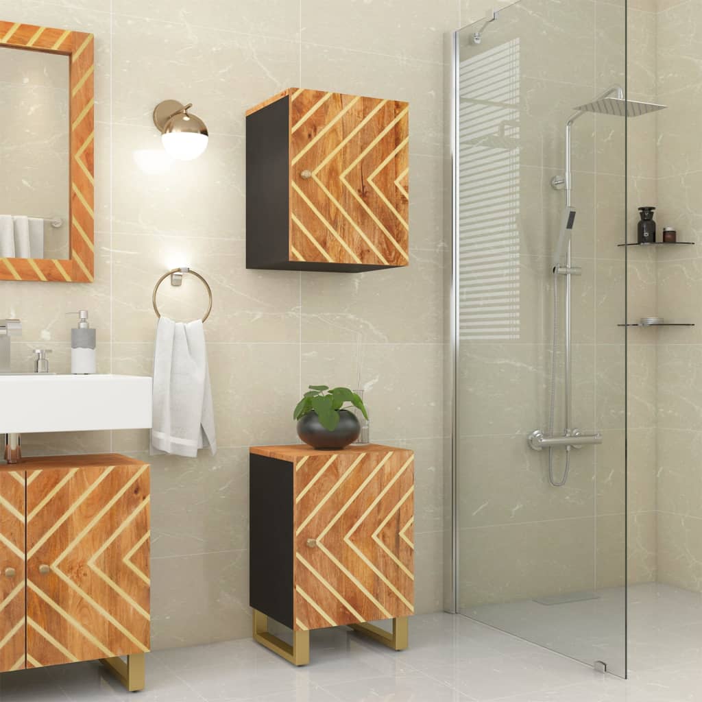 Armoire bain marron et noir 38x33,5x58 cm bois massif manguier - Meubles-lavabos de salle de bains