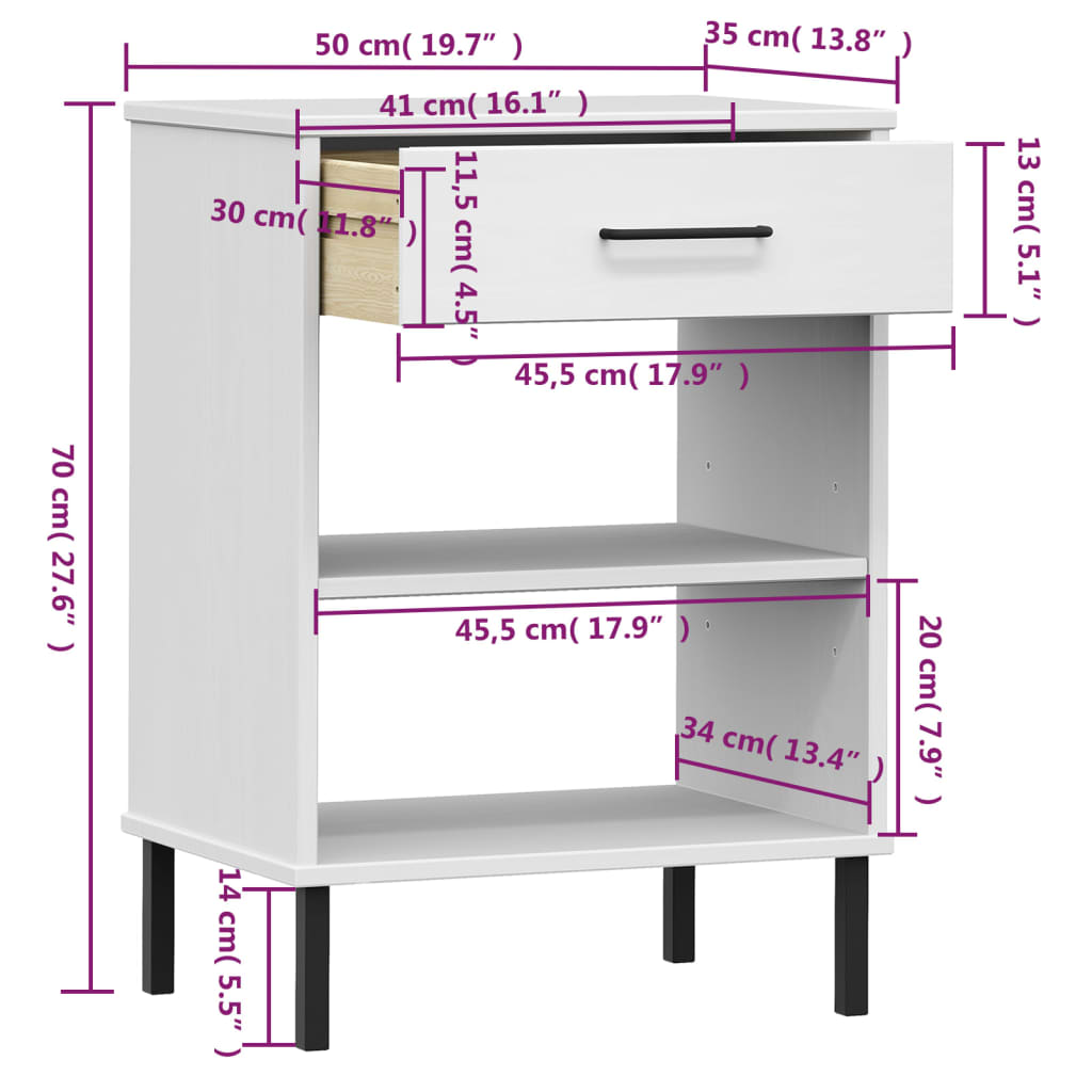 Armoire console avec pieds en métal Blanc Bois pin massif OSLO - Tables d’appoint