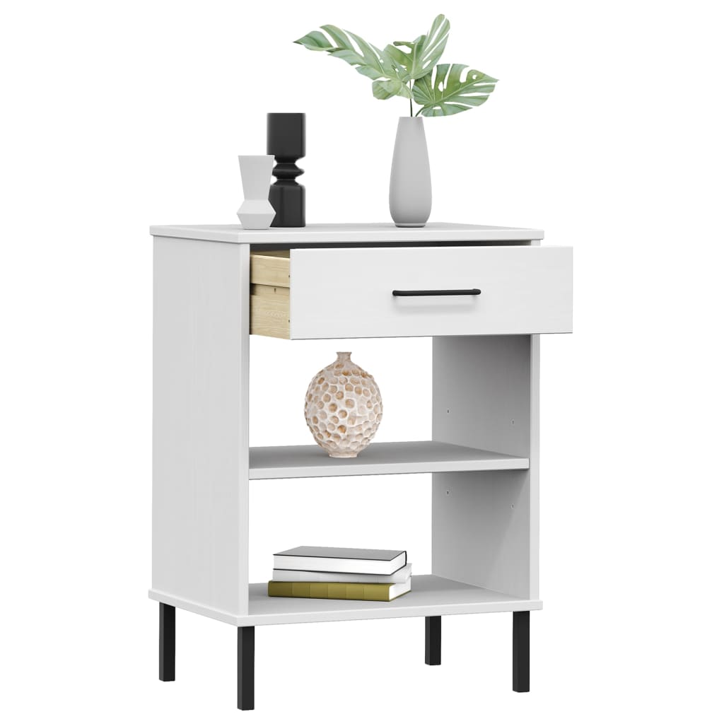 Armoire console avec pieds en métal Blanc Bois pin massif OSLO - Tables d’appoint