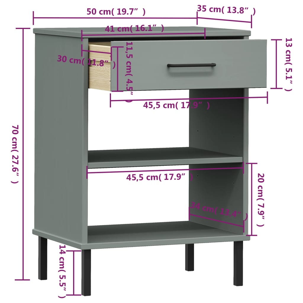 Armoire console avec pieds en métal Gris Bois pin massif OSLO - Tables d’appoint