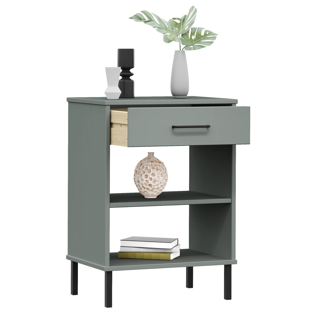 Armoire console avec pieds en métal Gris Bois pin massif OSLO - Tables d’appoint