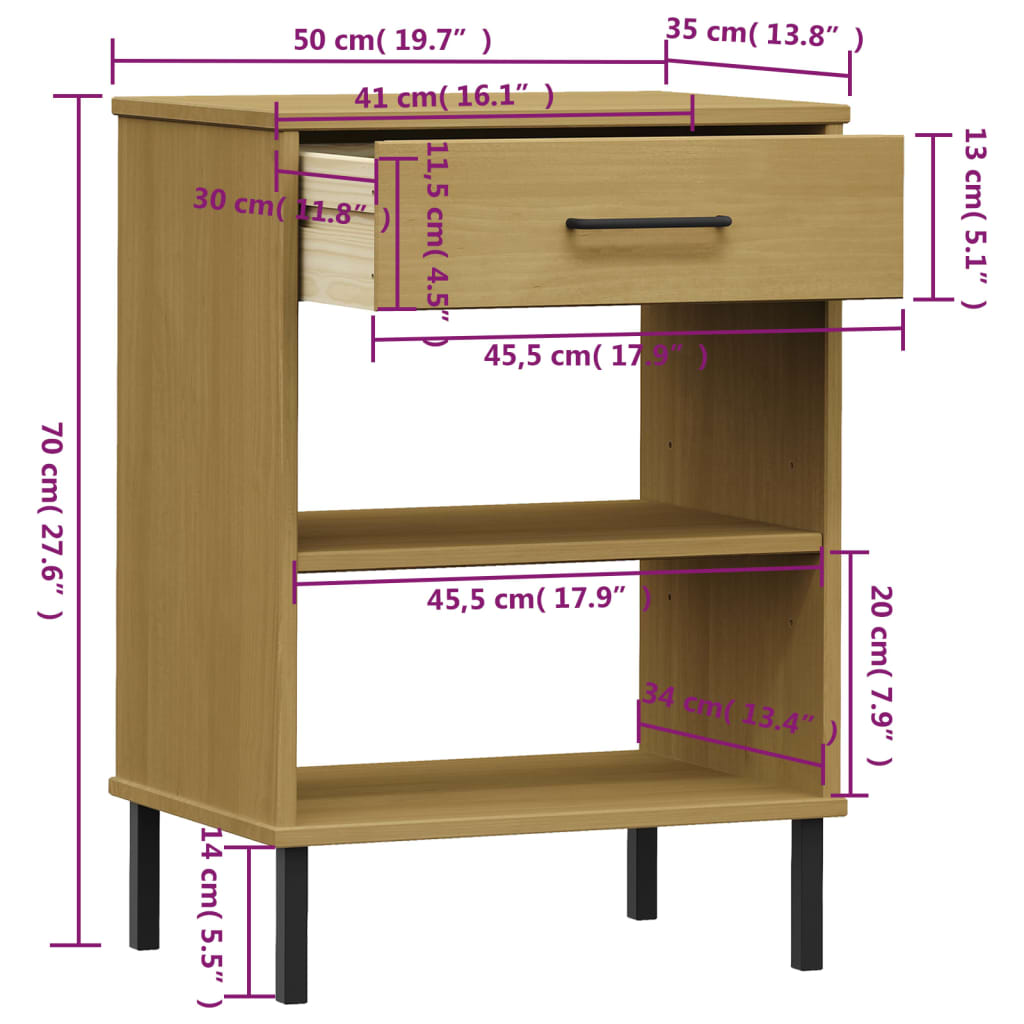 Armoire console avec pieds en métal Marron Bois pin massif OSLO - Tables d’appoint