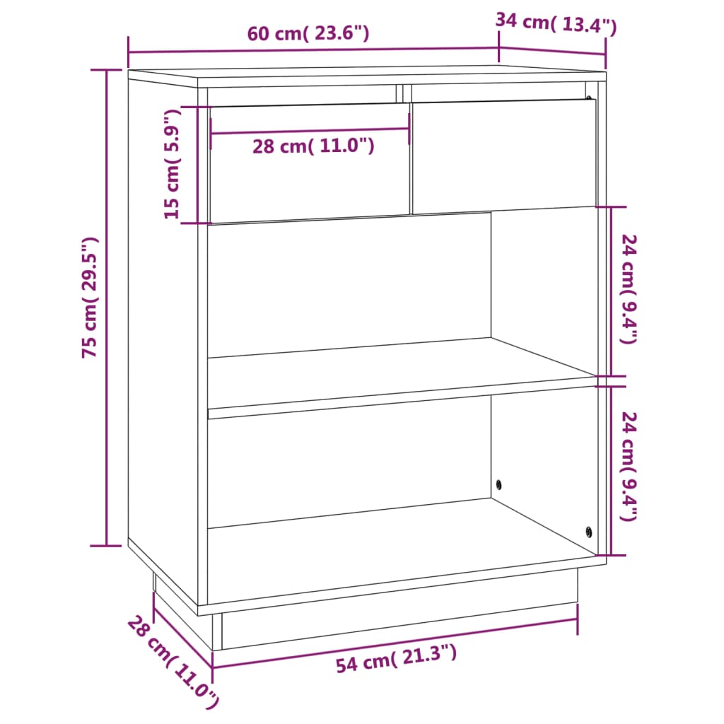 Armoire console Gris 60x34x75 cm Bois de pin solide - Buffets & bahuts